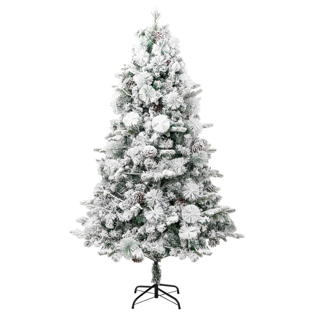 Albero di Natale Innevato Preilluminato Pigne 195cm in PVC e PE 344293