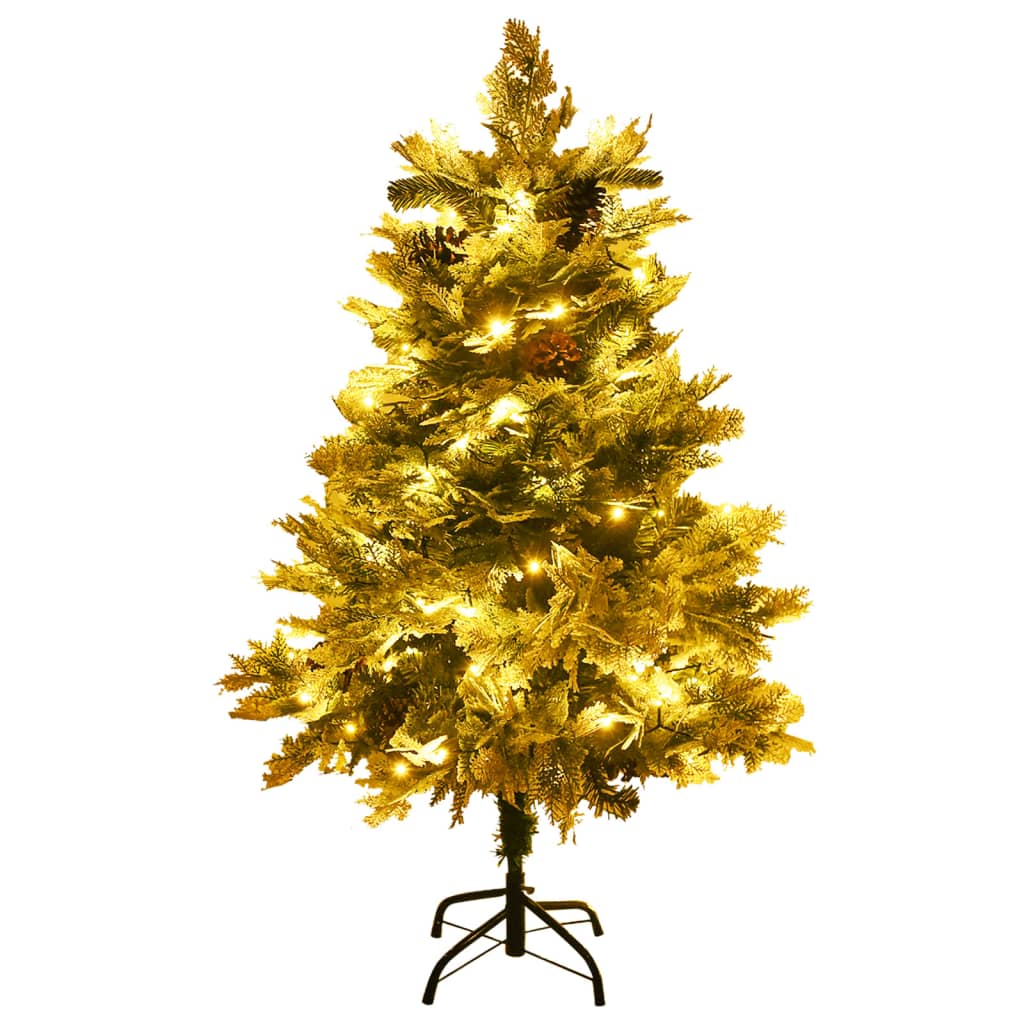 Albero di Natale Preilluminato con Pigne Verde 120 cm PVC e PE 344295