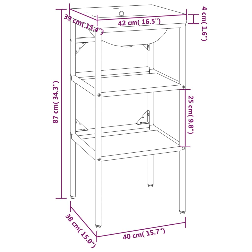 Telaio per Lavabo da Bagno con Lavabo Integrato Bianco in Ferro 3101373