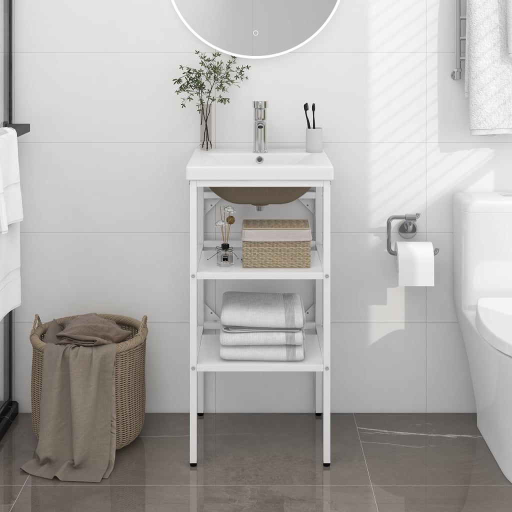 Telaio per Lavabo da Bagno con Lavabo Integrato Bianco in Ferro cod mxl 62907