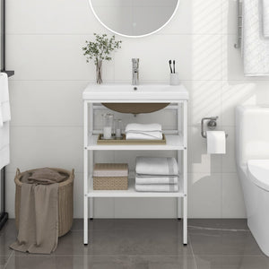 Telaio per Lavabo da Bagno con Lavabo Integrato Bianco in Ferro 3101374