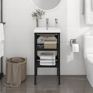 Telaio per Lavabo da Bagno con Lavabo Integrato-Struttura per Lavabo da Bagno Nero in Ferro 990990