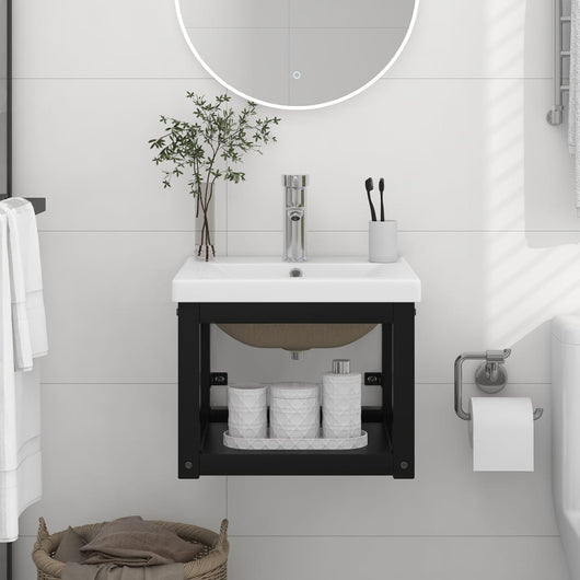 Telaio per Lavabo da Bagno con Lavabo Integrato-Struttura per Lavabo da Bagno Nero in Ferro 532706