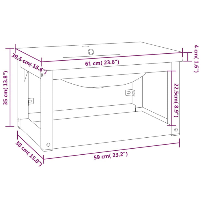 Telaio per Lavabo da Bagno con Lavabo Integrato Nero in Ferro 3101383
