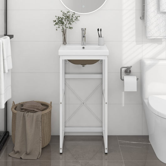 Telaio per Lavabo da Bagno con Lavabo Integrato Bianco in Ferro 3101385