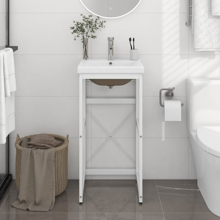 Telaio per Lavabo da Bagno con Lavabo Integrato Bianco in Ferro 3101385