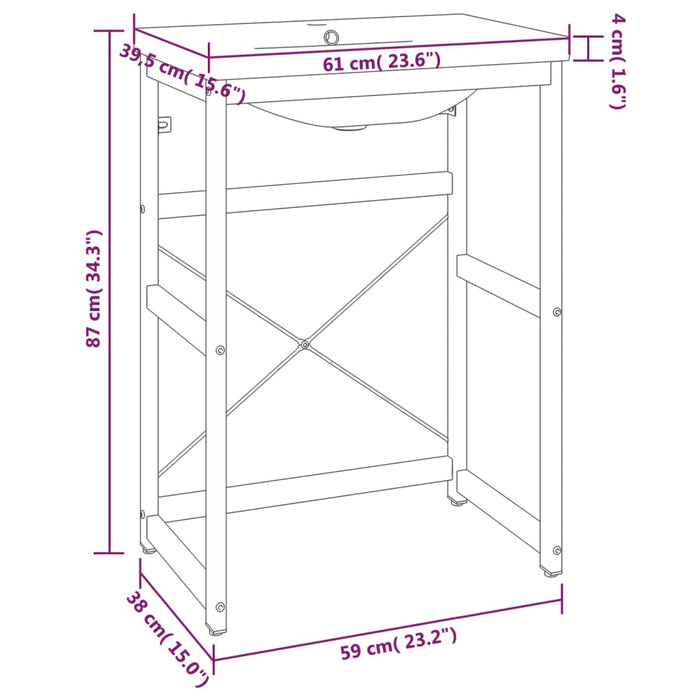 Telaio per Lavabo da Bagno con Lavabo Integrato Nero in Ferro 3101389