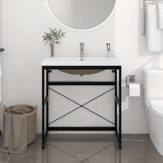 Telaio per Lavabo da Bagno con Lavabo Integrato Nero in Ferro 3101390