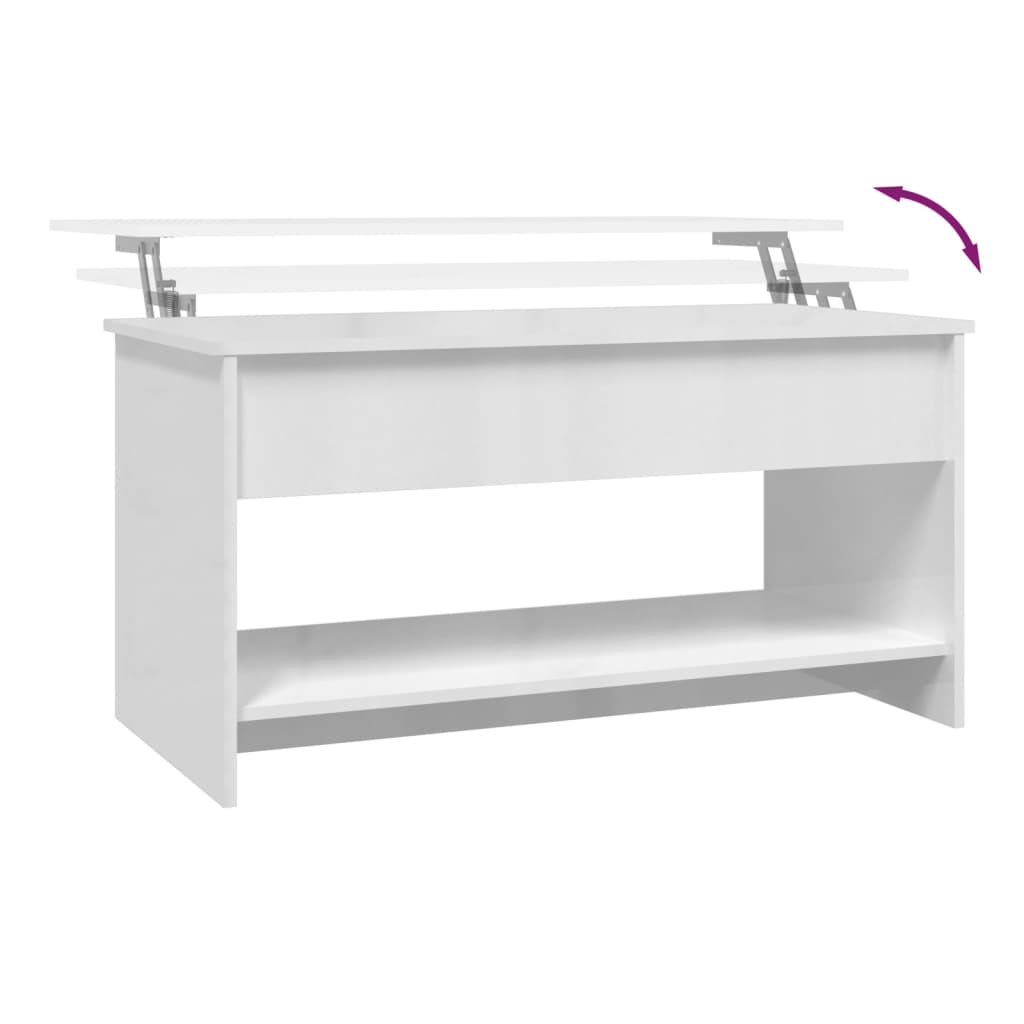 Tavolino Salotto Bianco Lucido 102x50x52,5 cm Legno Multistrato 809653
