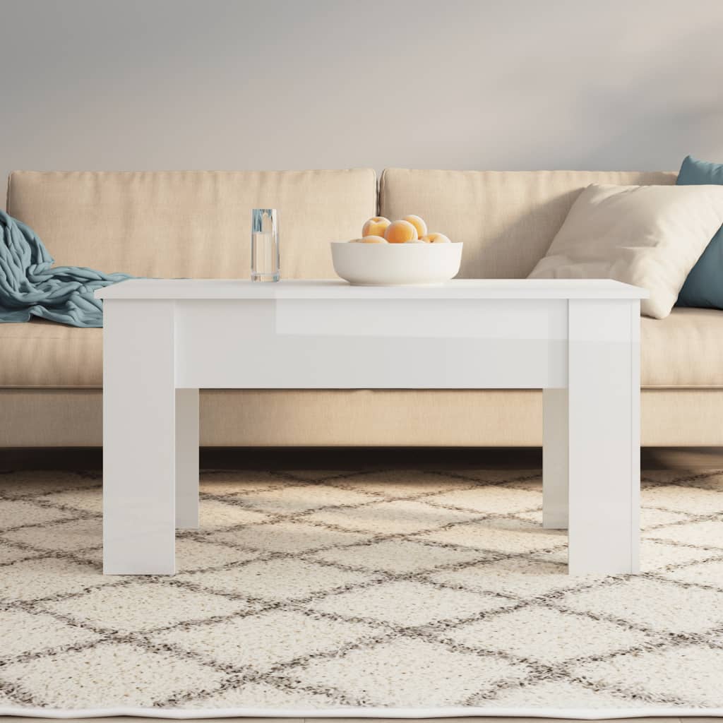 Tavolino Salotto Bianco Lucido 101x49x52 cm Legno Multistrato 809689
