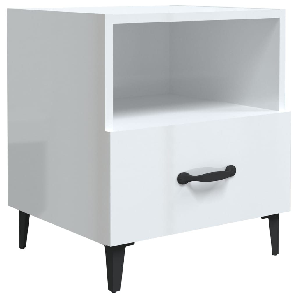 Comodini 2 pz Bianco Lucido in Legno Multistrato 812037