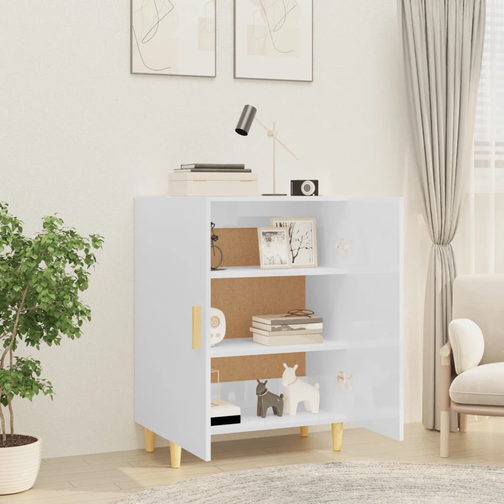 Credenza Bianco Lucido 70x34x90 cm in Legno Multistrato 812102