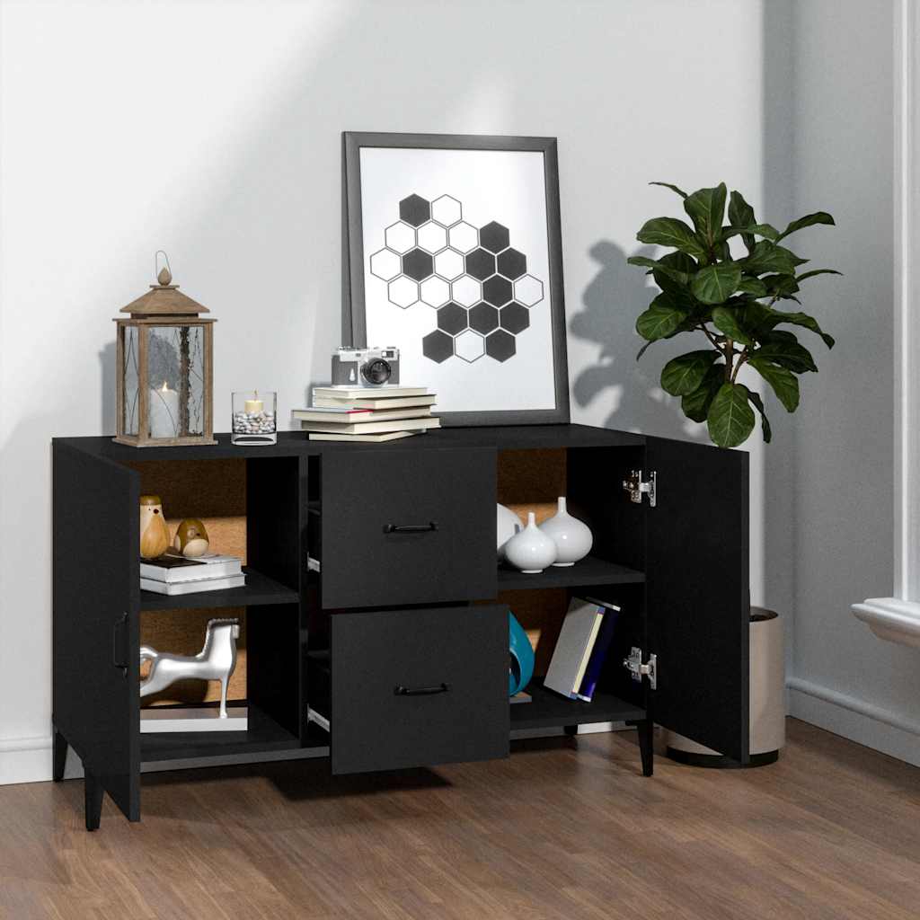 Credenza-Buffet-Armadio da cucina Nera 100x36x60 cm in Legno Multistrato