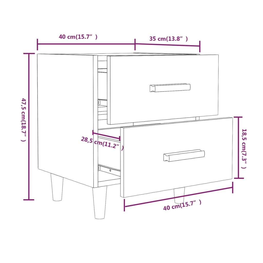 Comodino-Tavolino da notte in Rovere Fumo 40x35x47,5 cm