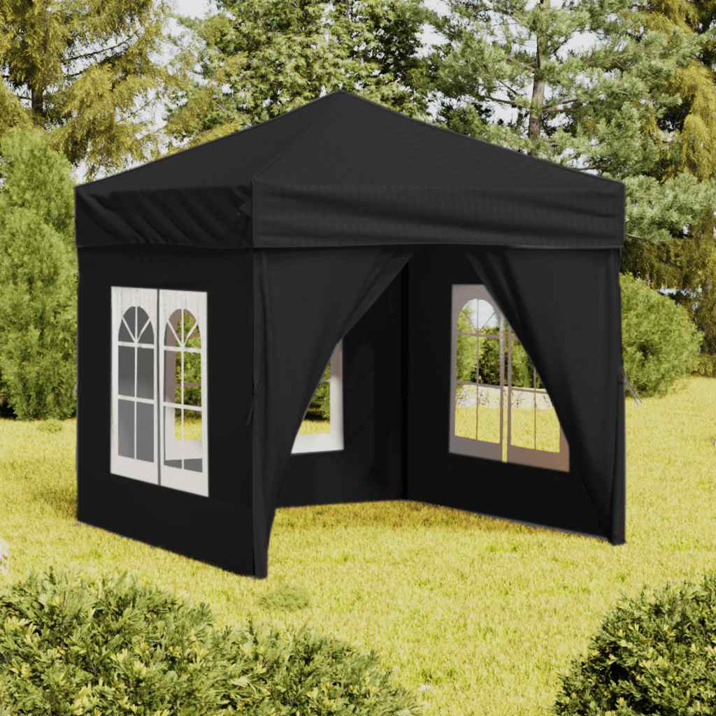 Tenda per Feste Pieghevole con Pareti Laterali Nero 2x2 m 93504