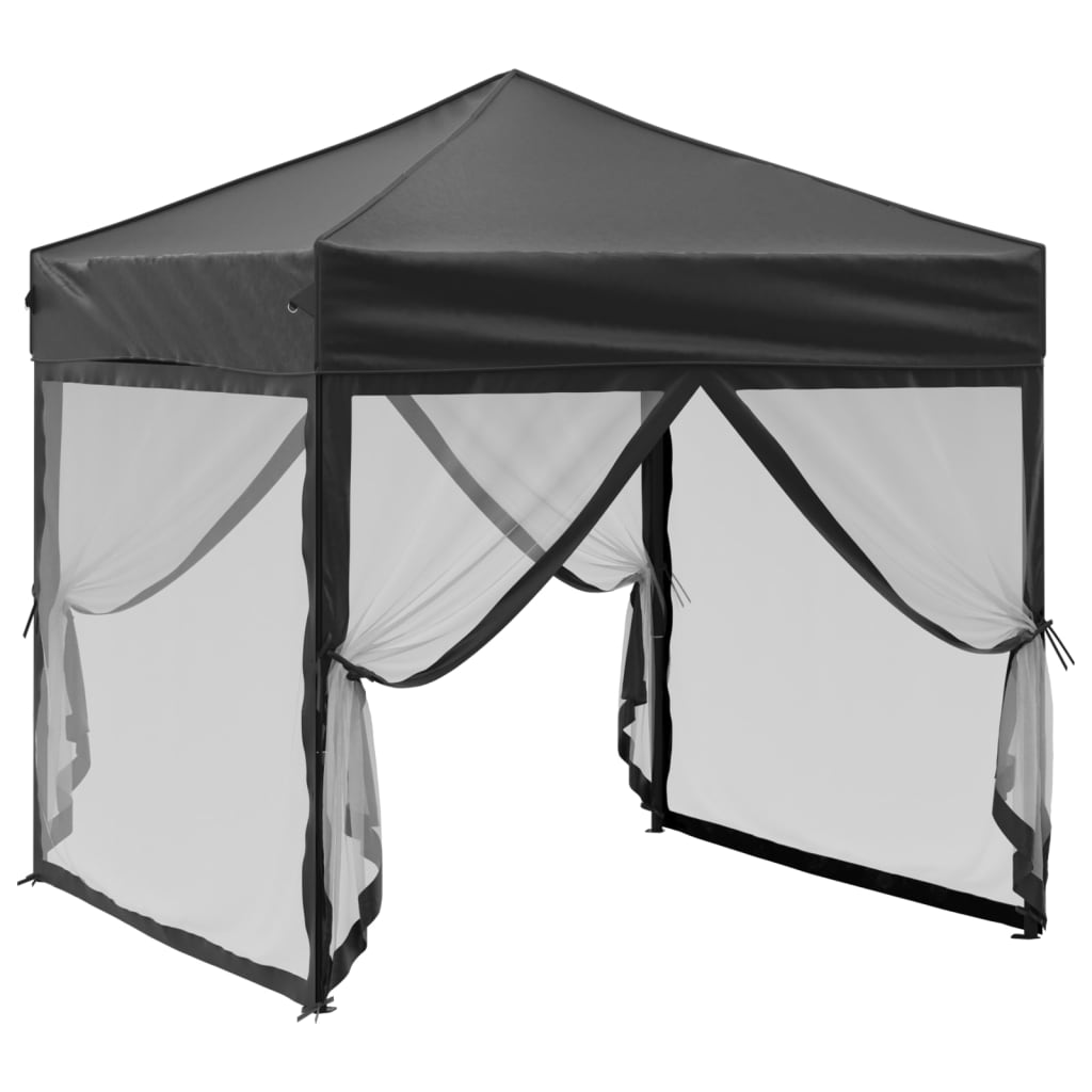 Tenda per Feste Pieghevole con Pareti Laterali Nero 2x2 m