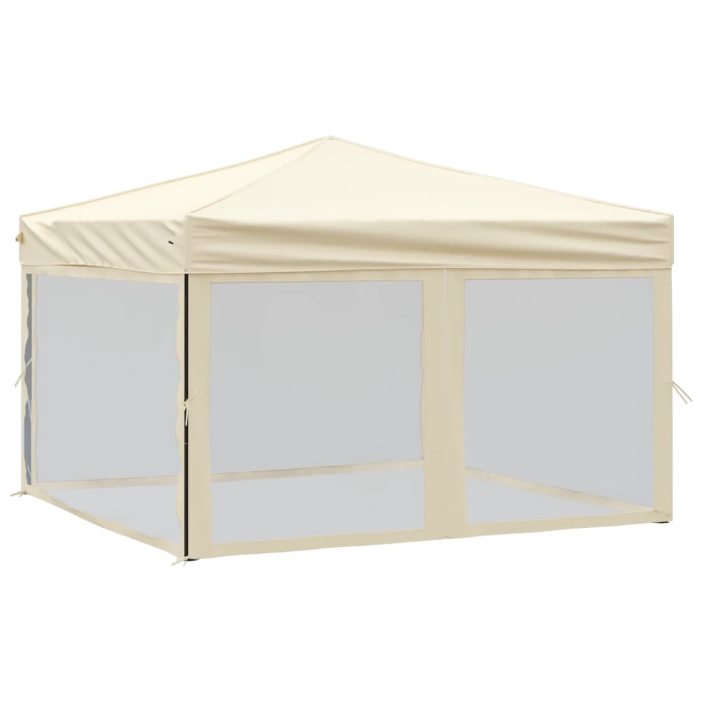 Tenda per Feste Pieghevole con Pareti Laterali Crema 3x3 m