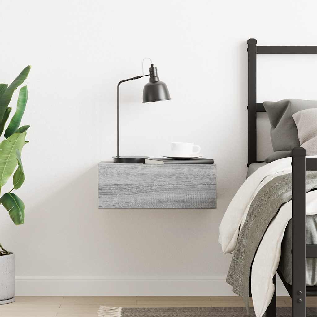 Comodino Pensile Grigio Sonoma 40x30x15cm in Legno Multistrato 815284