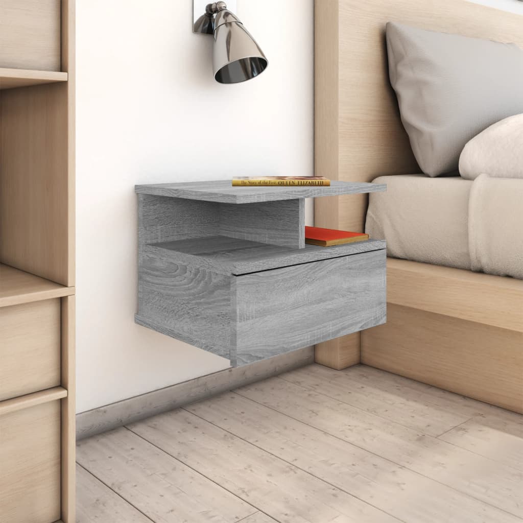 Comodini Pensili Grigio Sonoma 2pz-Set di 2 Tavolino da notte 40x31x27cm Legno Multistrato