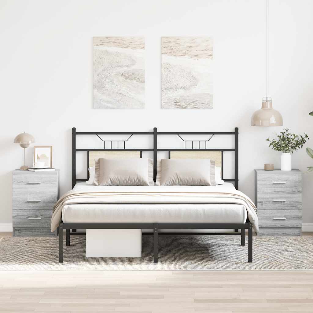 Comodini Grigio Sonoma 2 pz-Set di 2 Tavolino da notte 38x35x56 cm in Legno Multistrato
