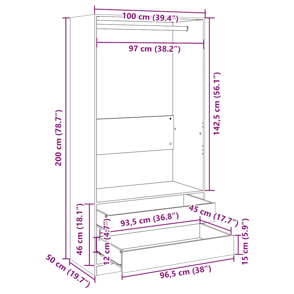 Armadio Rovere Fumo 100x50x200 cm in Legno Multistrato 815345