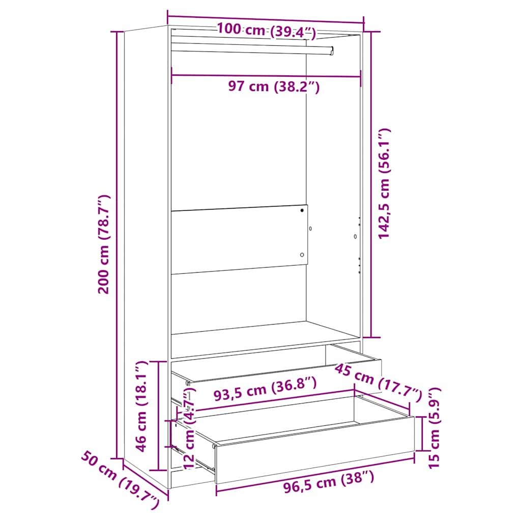 Armadio Grigio Sonoma 100x50x200 cm in Legno Multistrato 815346