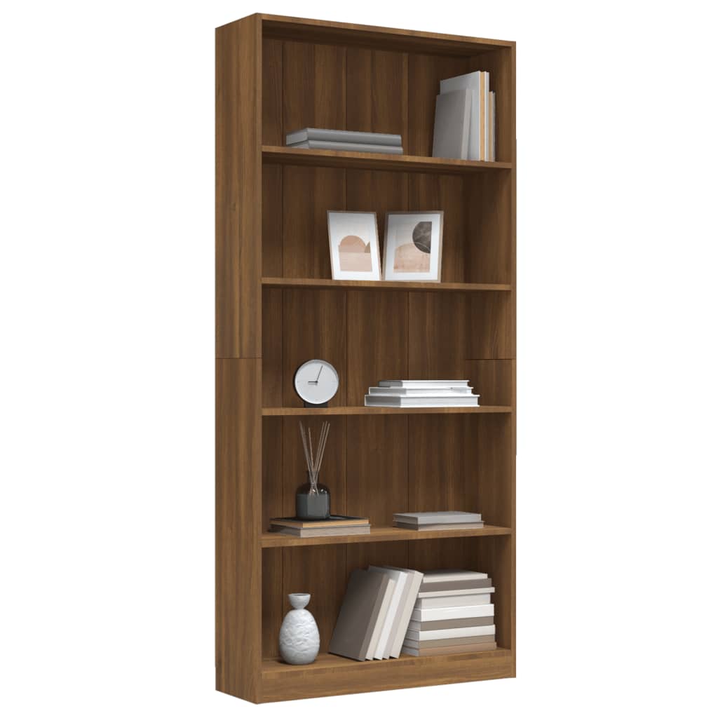 Libreria 5 Ripiani Rovere Marrone 80x24x175cm Legno Multistrato 815395