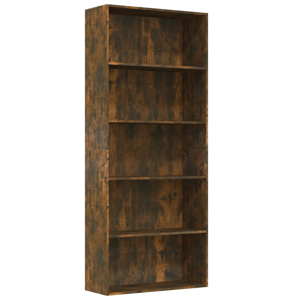 Libreria a 5 Ripiani Rovere Fumo 80x30x189 cm Legno Multistrato 815402