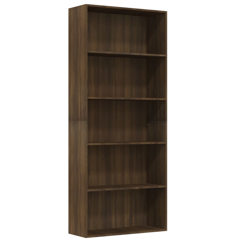 Libreria 5 Ripiani Rovere Marrone 80x30x189cm Legno Multistrato 815404
