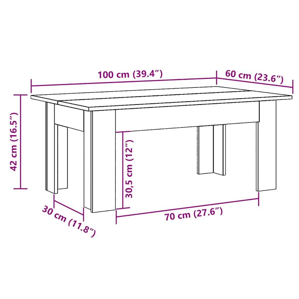 Tavolino da Salotto Grigio Sonoma 100x60x42cm Legno Multistrato cod mxl 15537