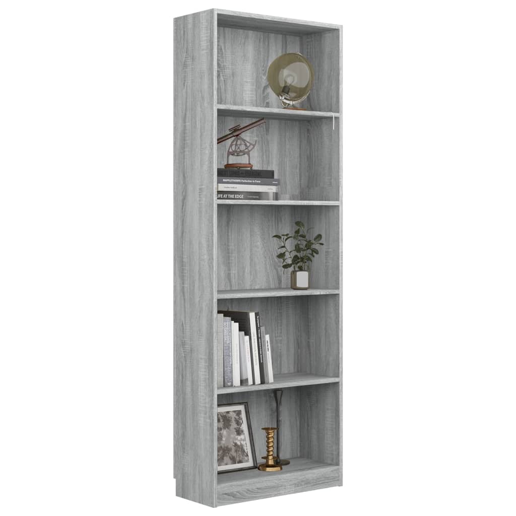 Libreria 5 Ripiani Grigio Sonoma 60x24x175 cm Legno Multistrato cod mxl 23057
