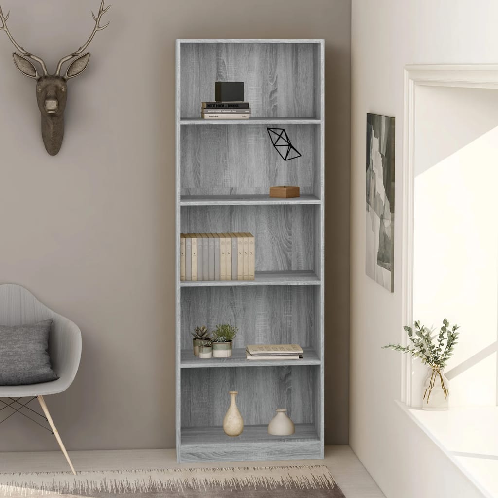 Libreria 5 Ripiani Grigio Sonoma 60x24x175 cm Legno Multistrato cod mxl 23057