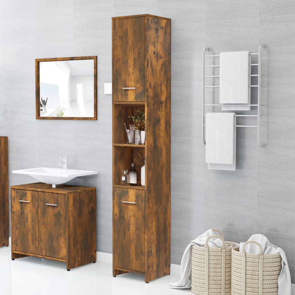 Armadietto Bagno Rovere Fumo 30x30x183,5cm Legno tecnico 815519