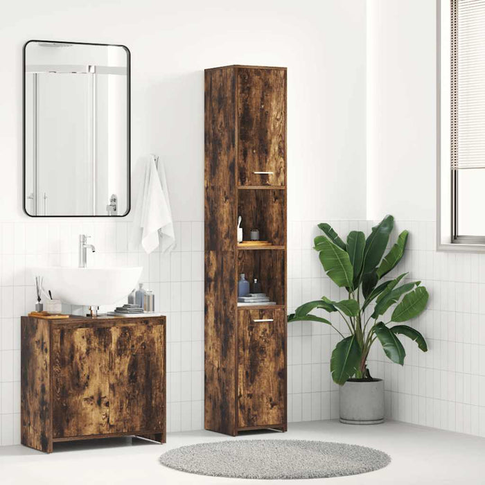 Armadietto Bagno Rovere Fumo 30x30x183,5cm Legno Ingegnerizzato