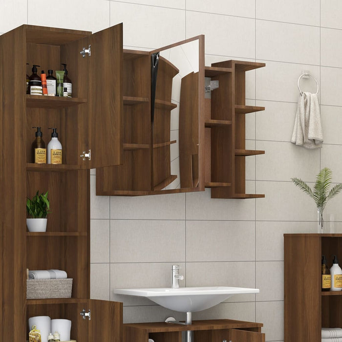 Mobile da Bagno Specchio in Rovere Marrone 80x20,5x64 cm Legno 815524