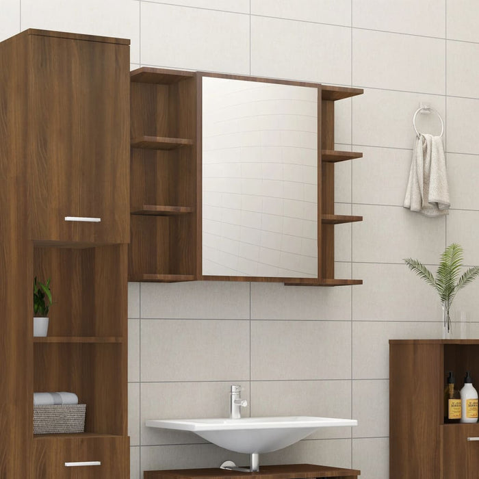 Mobile da Bagno Specchio in Rovere Marrone 80x20,5x64 cm Legno 815524
