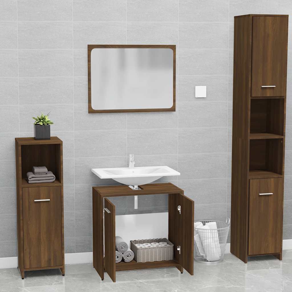 Set Mobili da Bagno Rovere Marrone in Legno Multistrato 815530