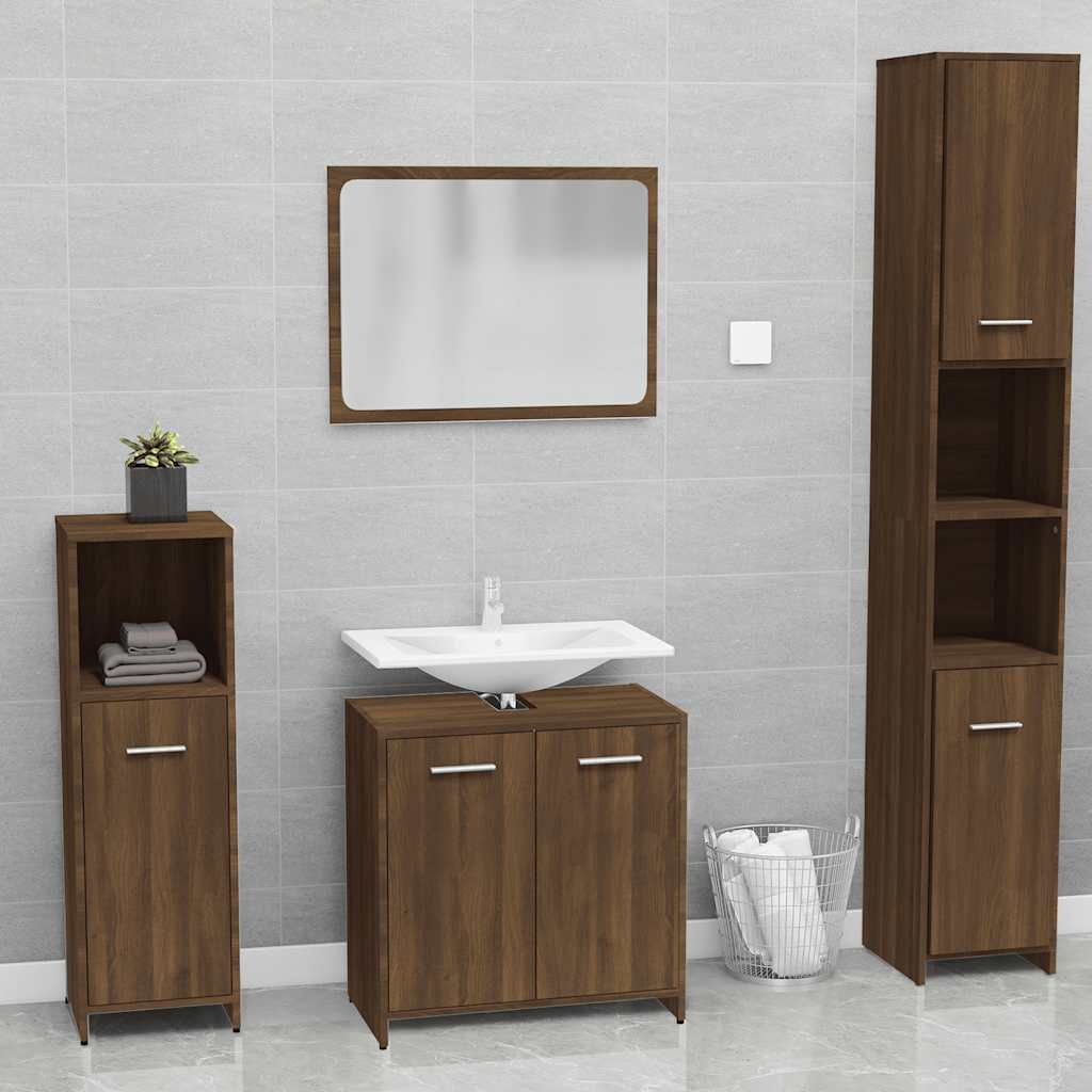 Set Mobili da Bagno Rovere Marrone in Legno Multistrato 815530