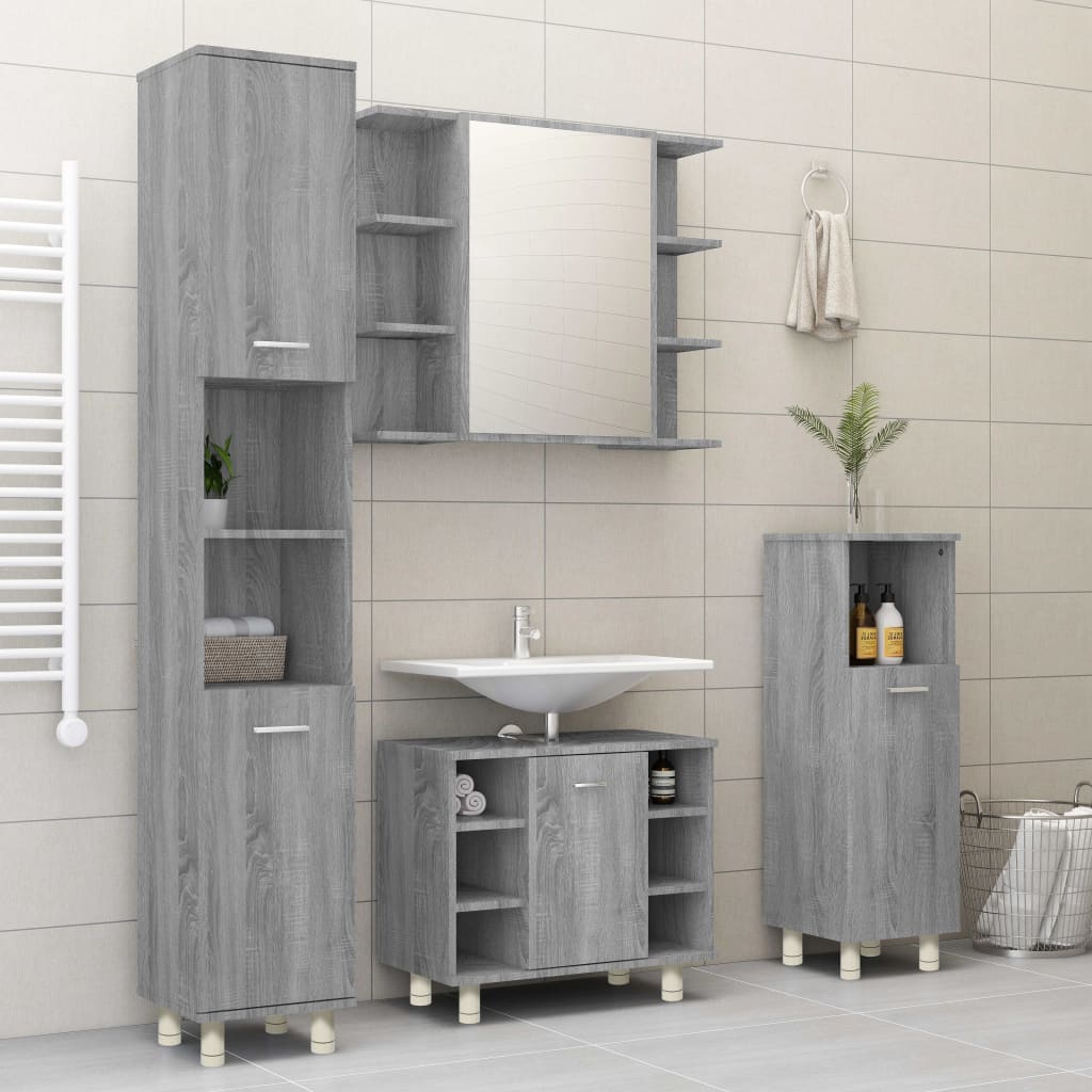 Armadietto Bagno Grigio Sonoma 30x30x95 cm in Legno Multistrato cod mxl 12065