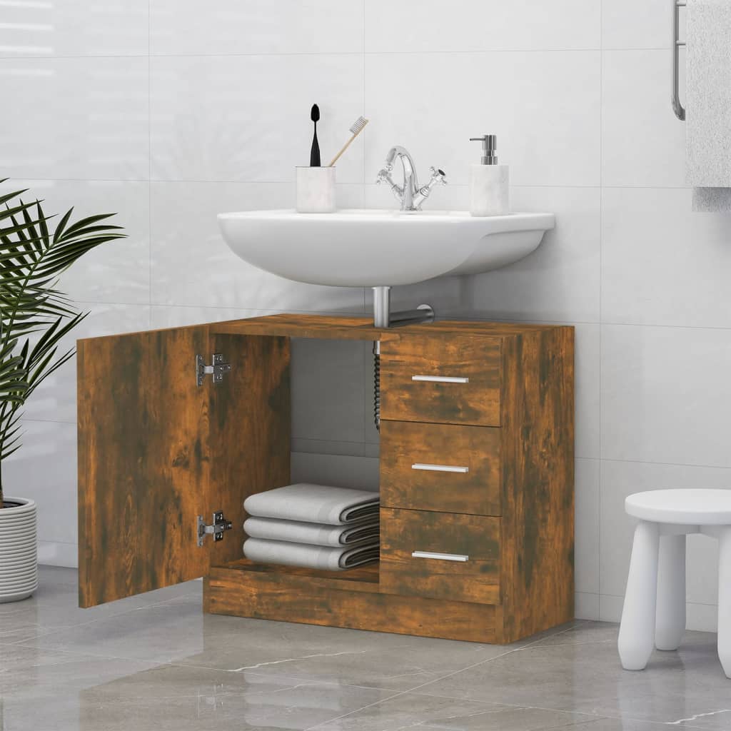 Mobile Lavabo Rovere Fumo 63x30x54 cm in Legno Multistrato 815630