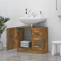 Mobile Lavabo-Armadietto da bagno Rovere Fumo 63x30x54 cm in Legno Multistrato