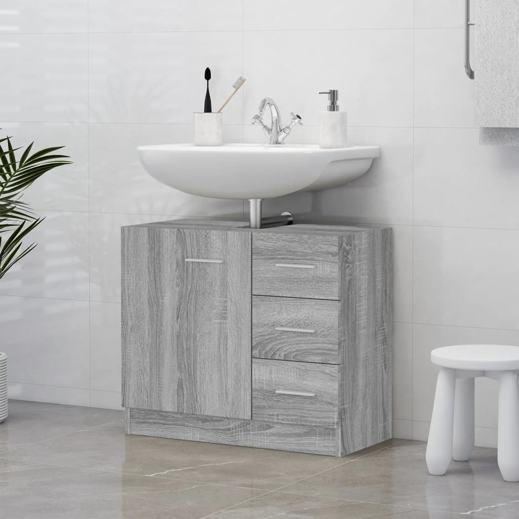 Mobile Lavabo-Armadietto da bagno Grigio Sonoma 63x30x54 cm in Legno Multistrato