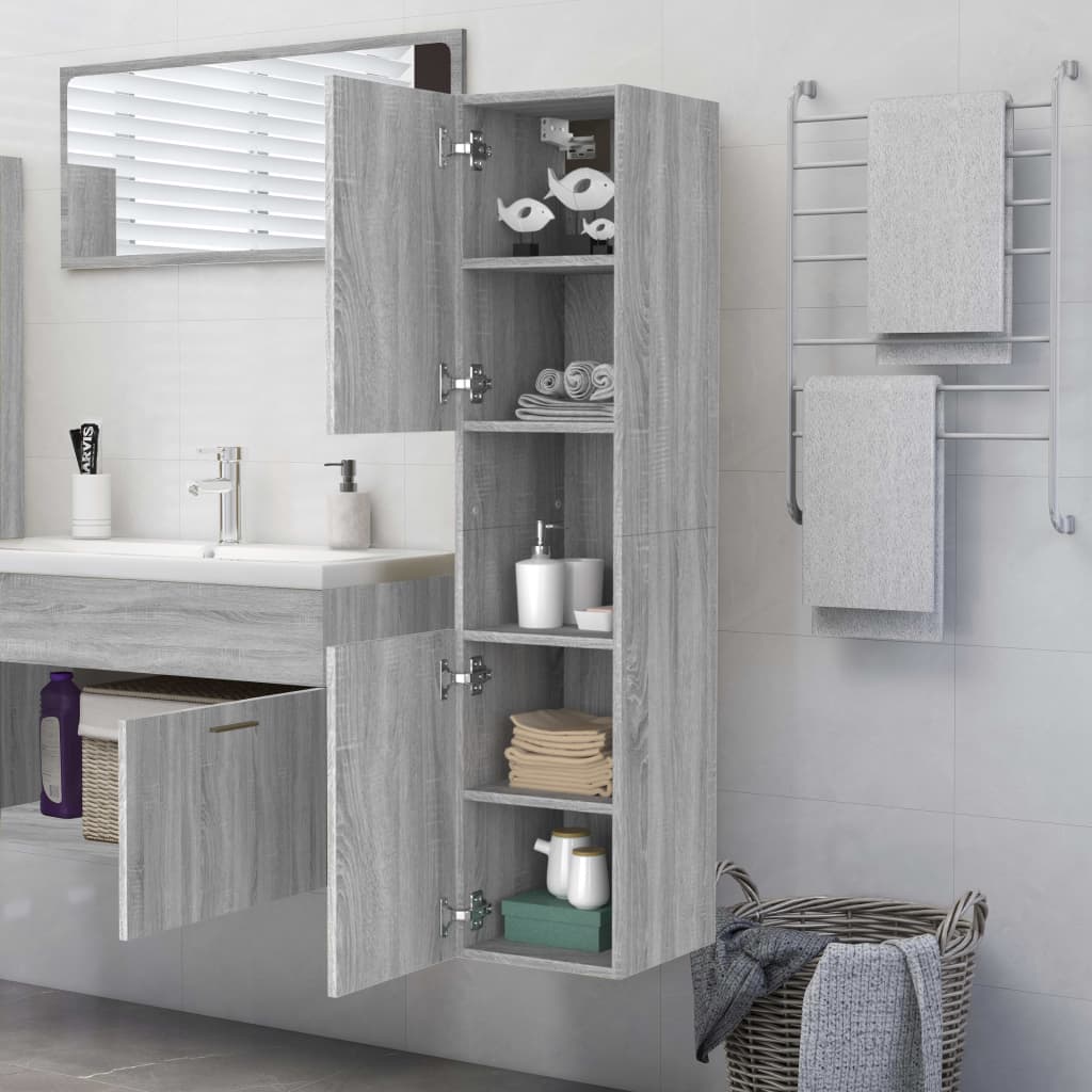 Armadietto Bagno Grigio Sonoma 30x30x130cm in Legno Multistrato 815640