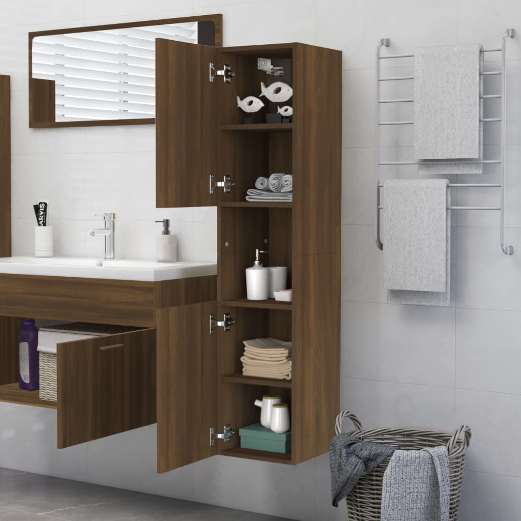 Mobile da Bagno Rovere Marrone 30x30x130cm in Legno Multistrato 815641