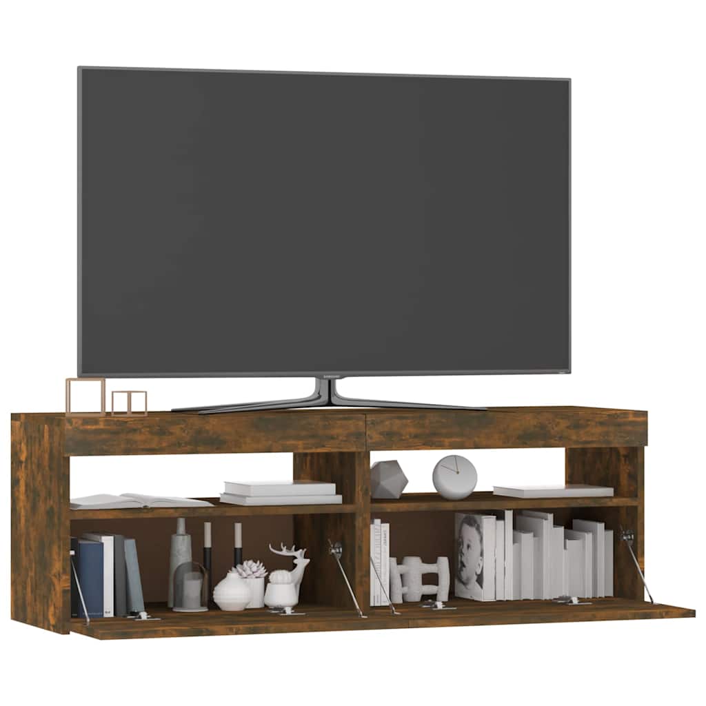 Mobile Porta TV con Luci LED Rovere Fumo 120x35x40 cm 815672