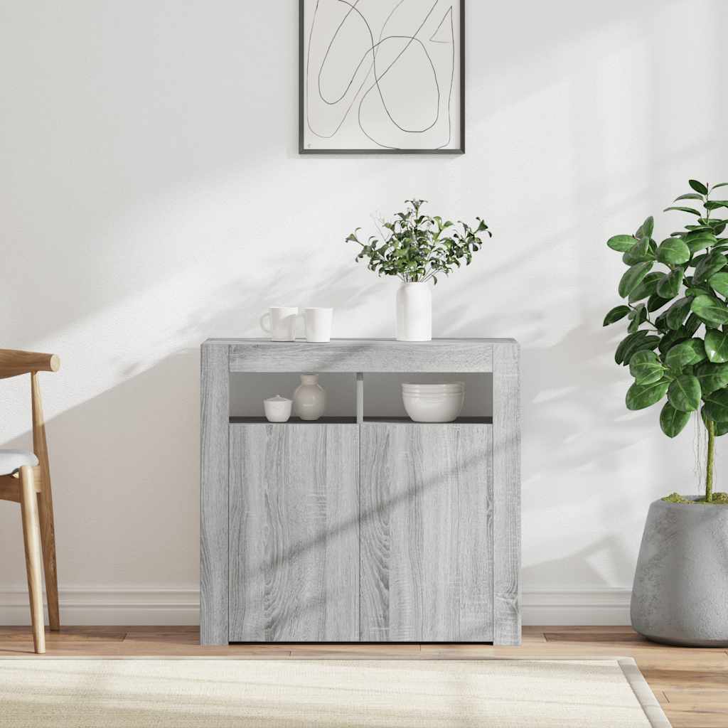 Credenza con Luci LED Grigio Sonoma 80x35x75 cm 815730