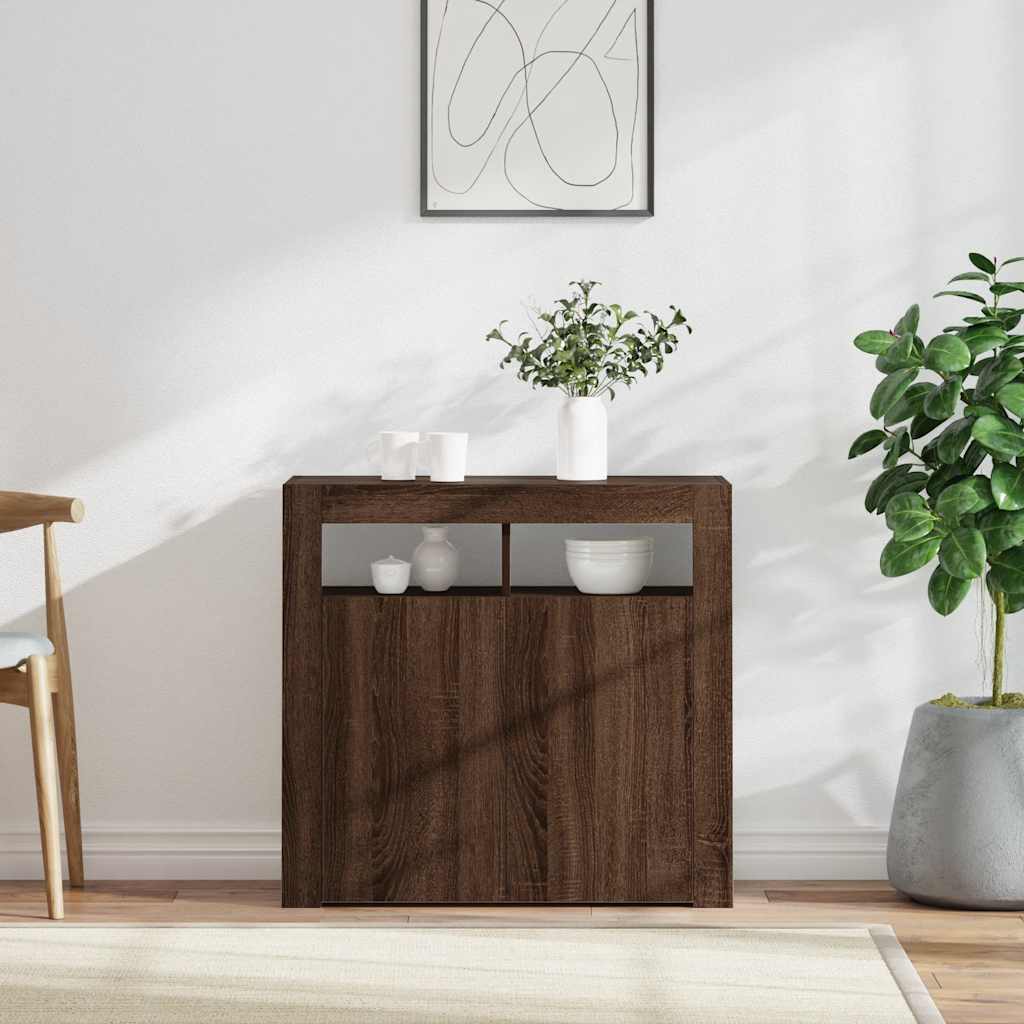 Credenza con Luci LED Rovere Marrone 80x35x75 cm 815731