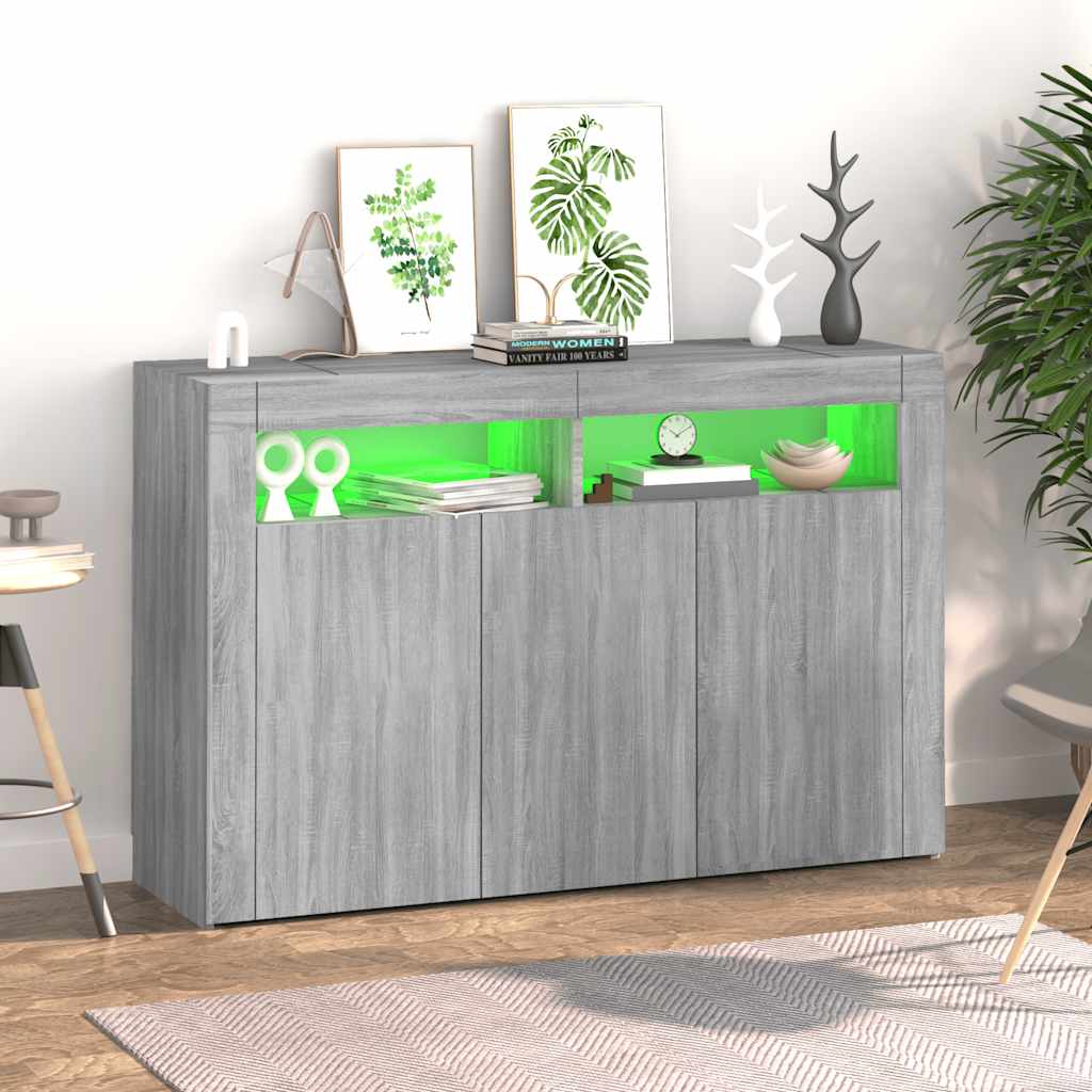 Credenza con Luci LED Grigio Sonoma 115,5x30x75 cm 815733