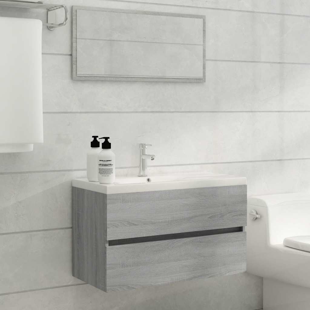 Set Mobili da Bagno 2 pz Grigio Sonoma in Legno Multistrato 815739