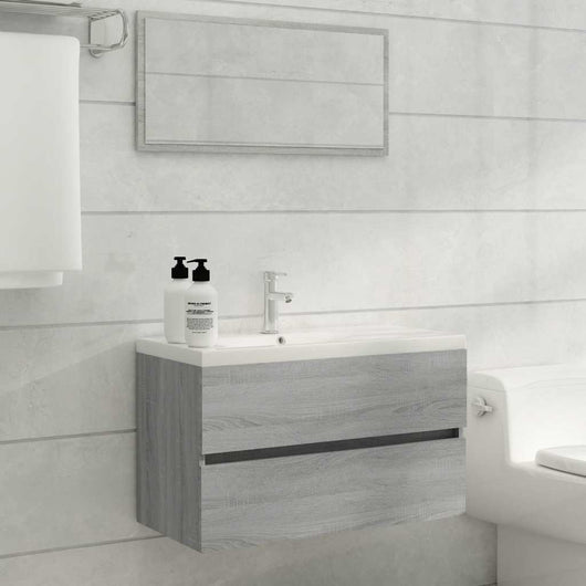 Set Mobili da Bagno 2 pz Grigio Sonoma in Legno Multistrato 815739